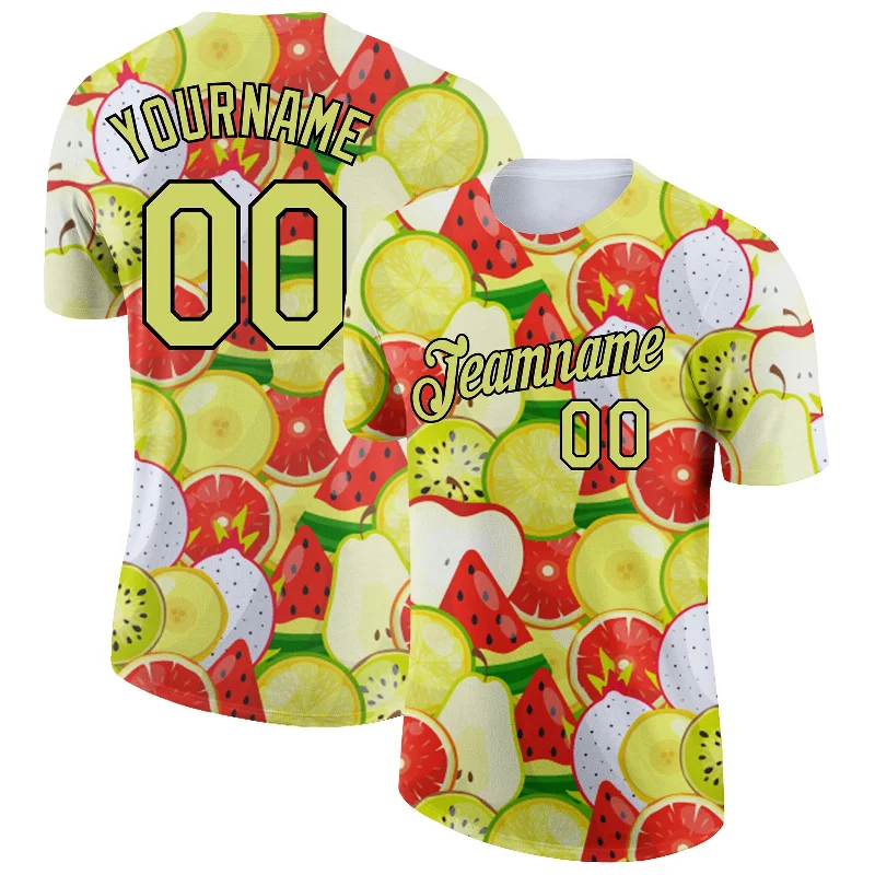 White Neon Yellow-Black 3D Pattern Design Summer Holiday Fruit Performance T-Shirt